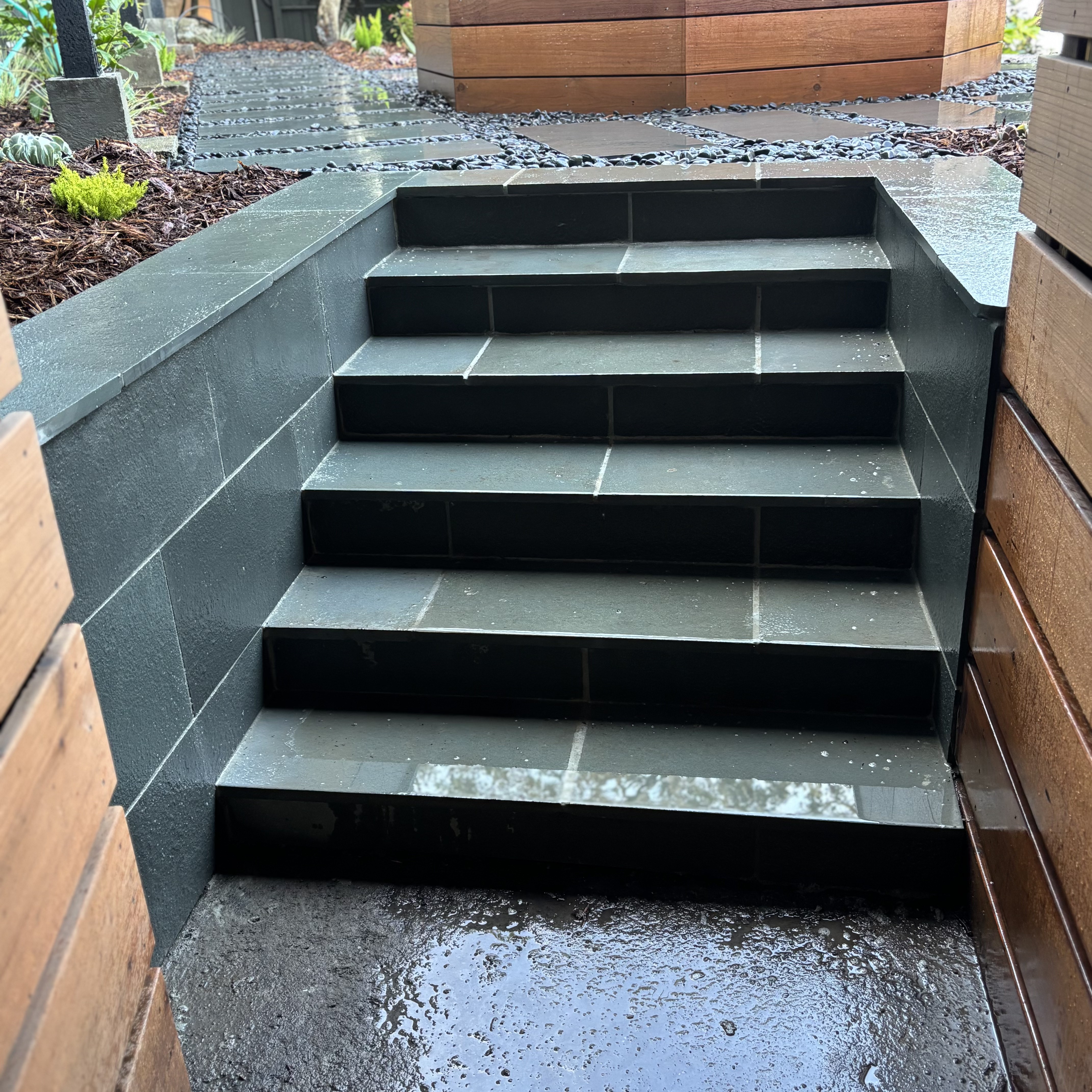 Bluestone steps and stone tile masonry work